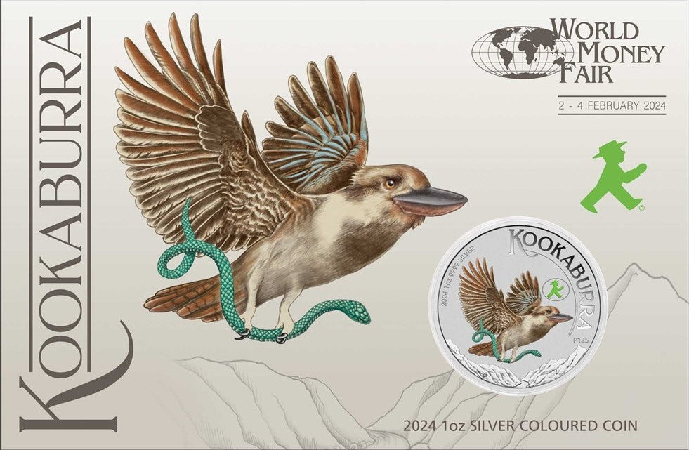 2024 Perth Mint Kookaburra 1oz Silver Coloured Coin in Card