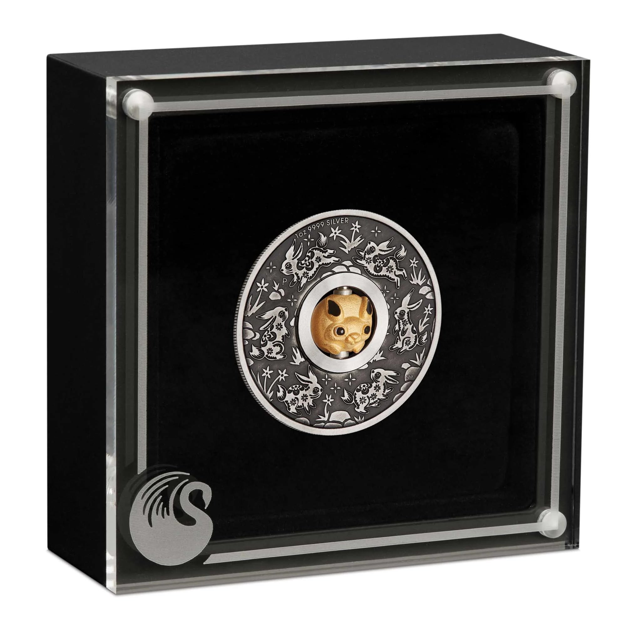 2023 Perth Mint Lunar Rabbit 1oz Silver Antiqued Rotating Charm Coin