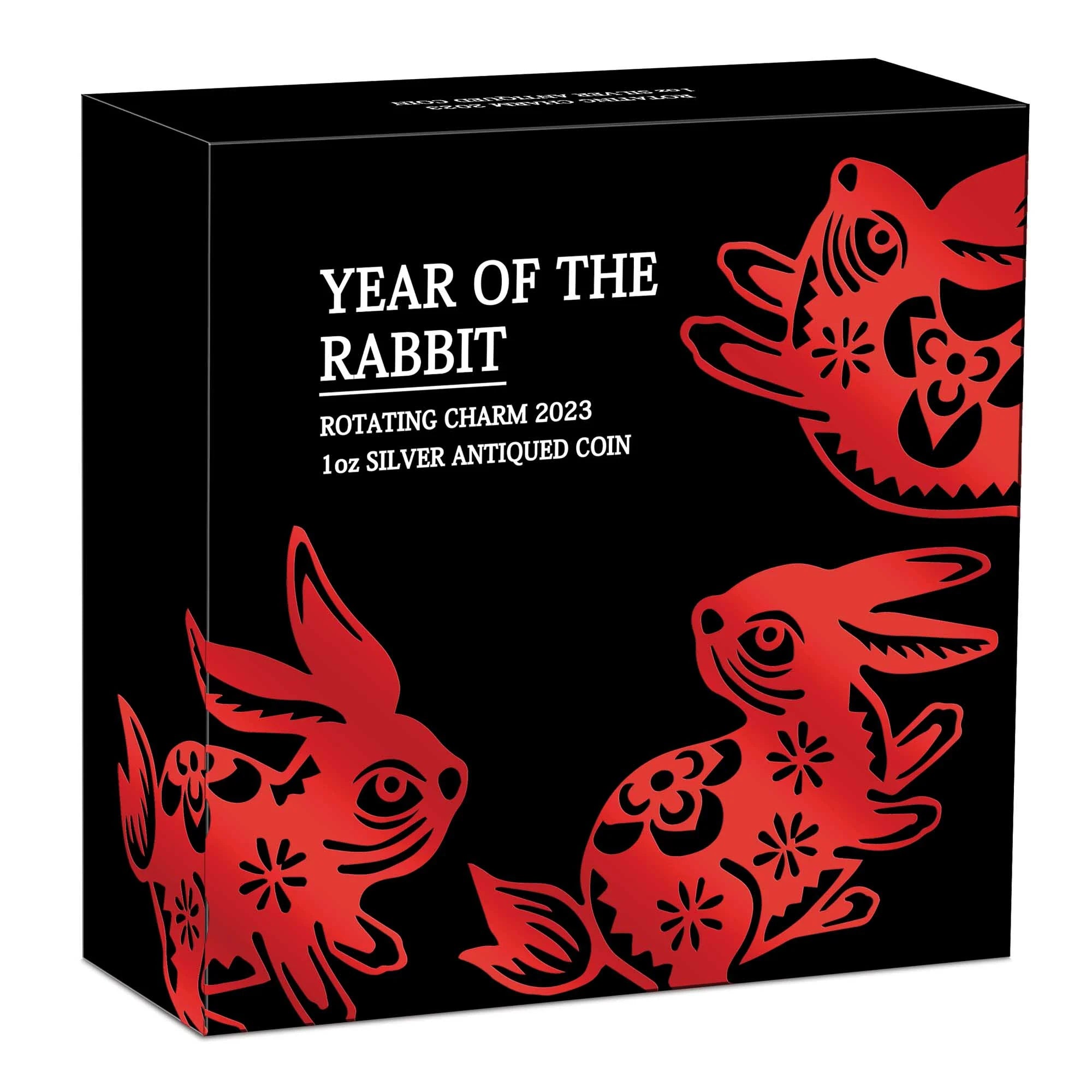 2023 Perth Mint Lunar Rabbit 1oz Silver Antiqued Rotating Charm Coin