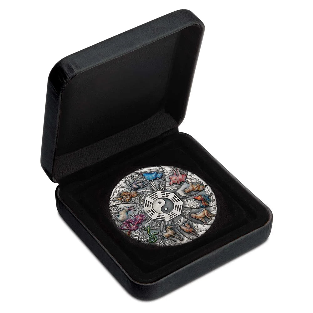 2023 Perth Mint 12 Lunar Animals 5oz Silver Antiqued Coloured Coin