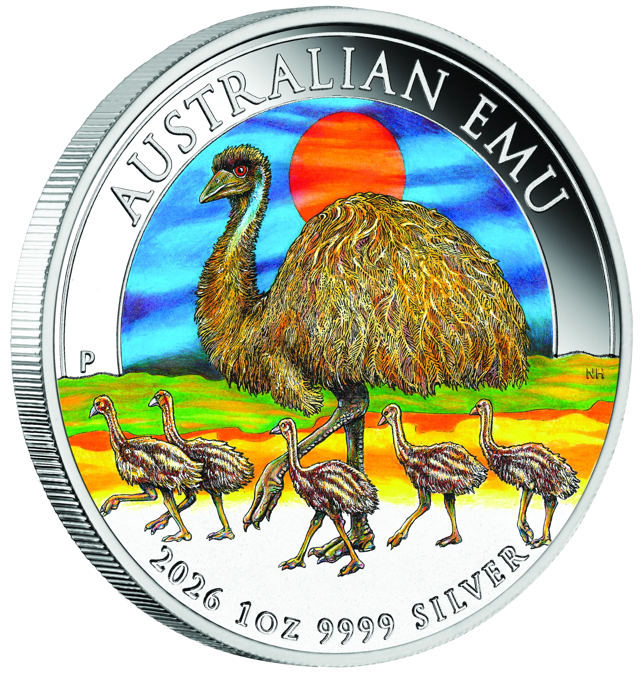 2026 Perth Mint Australian Emu 1oz Silver Coloured Coin
