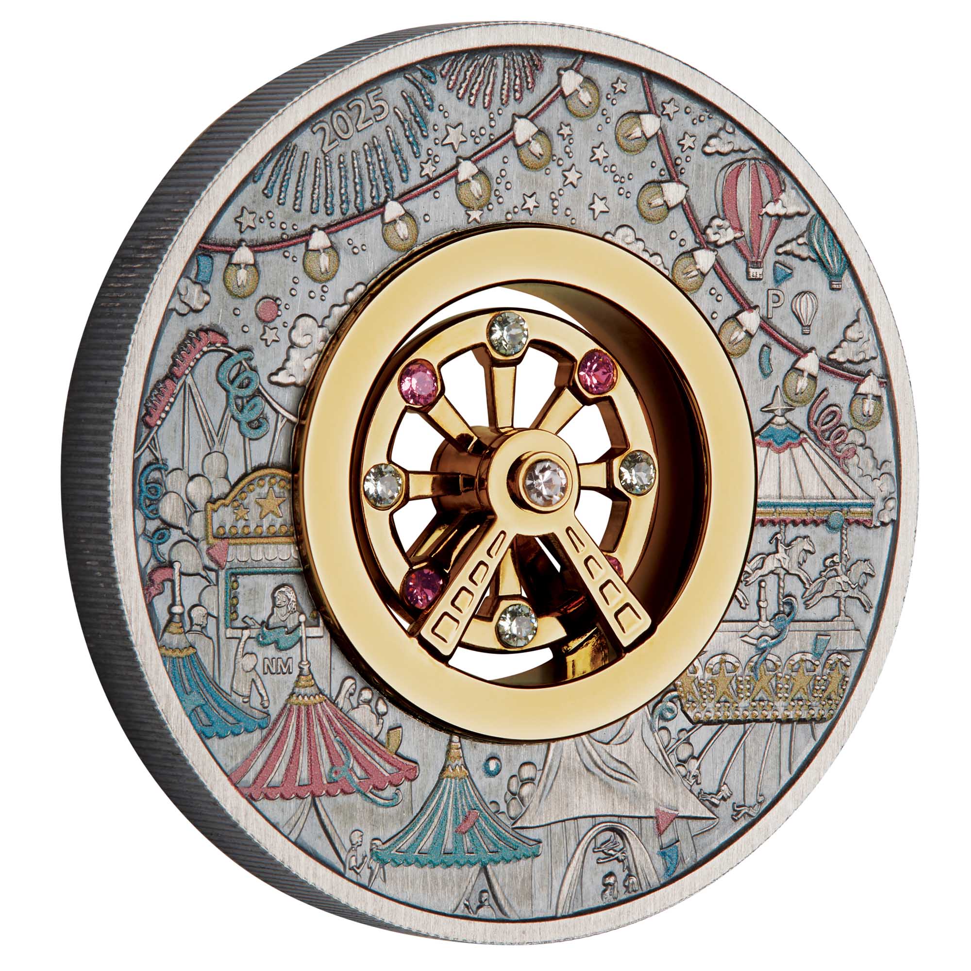 2025 Perth Mint Ferris Wheel 2oz Silver Antiqued Coloured Coin