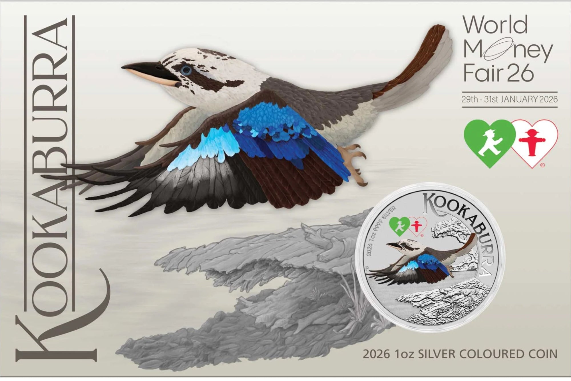 2024-2026 Perth Mint Kookaburra 1oz Silver Coloured 3 Coin Collection in Cards