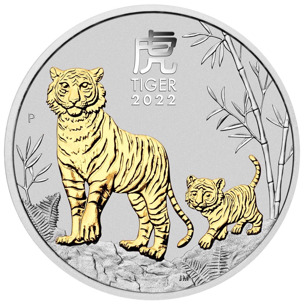2022 Perth Mint Lunar Year of the Tiger 1oz Silver Gilded Coin