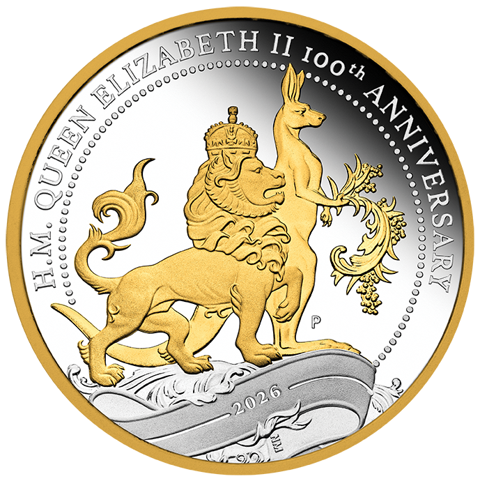 2026 Perth Mint Queen Elizabeth II 100th Anniversary 1oz Silver Proof Gilded Coin