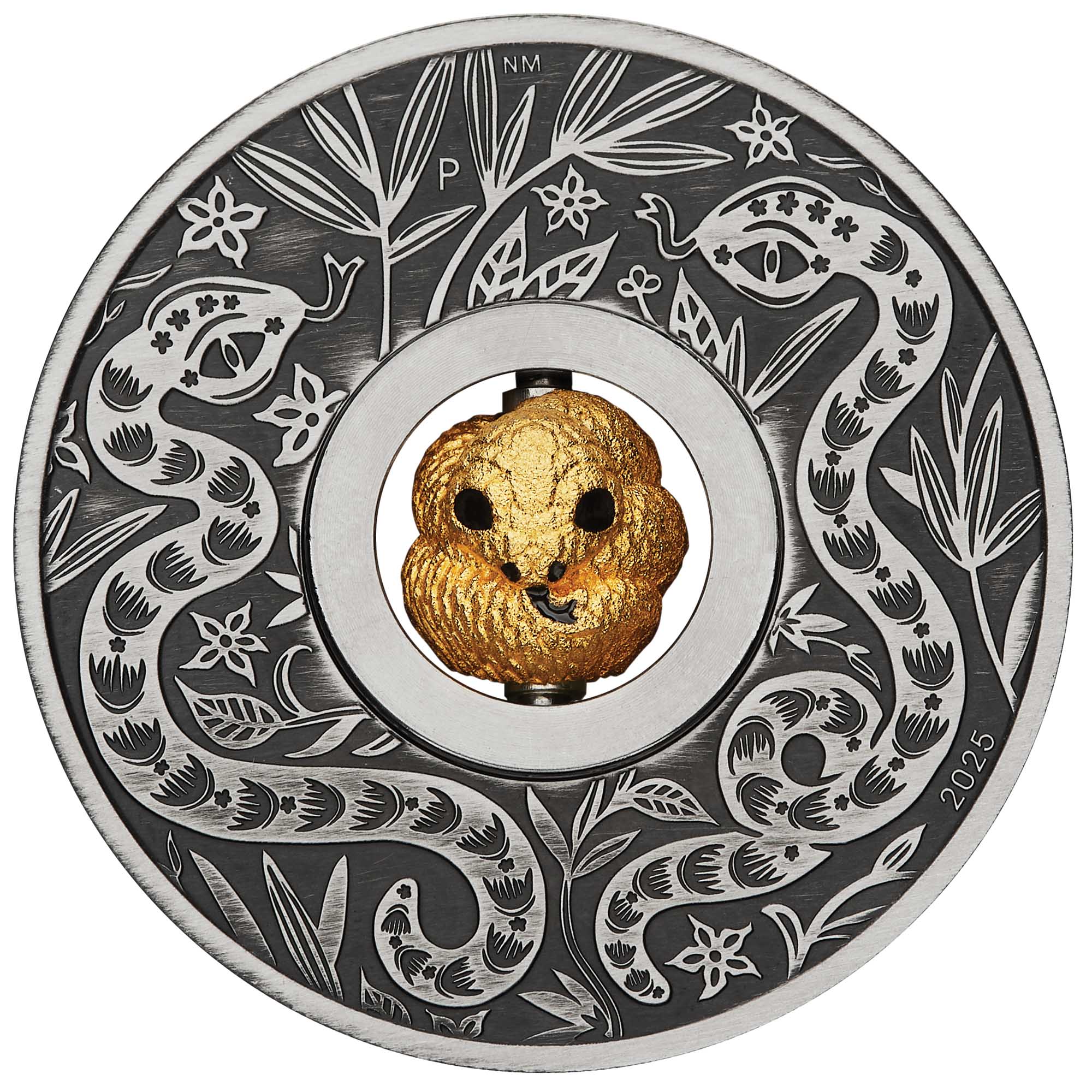 2025 Perth Mint Lunar Snake Rotating Charm 1oz Silver Antiqued Coin