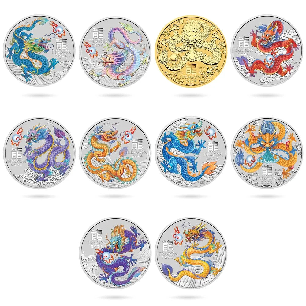 2024 Perth Mint Lunar Dragon 1/2oz Silver Ten-Coin Set