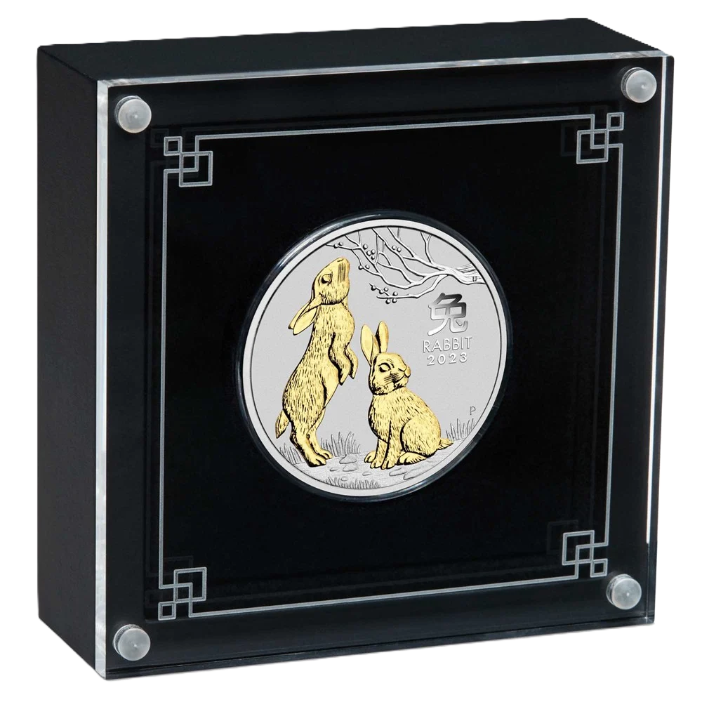 2023 Perth Mint Lunar Rabbit 1oz Silver Gilded Coin
