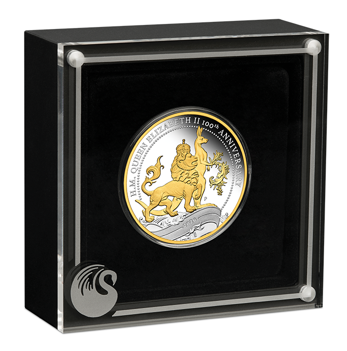 2026 Perth Mint QEII 100th Anniversary 1oz Silver Proof Gilded Coin