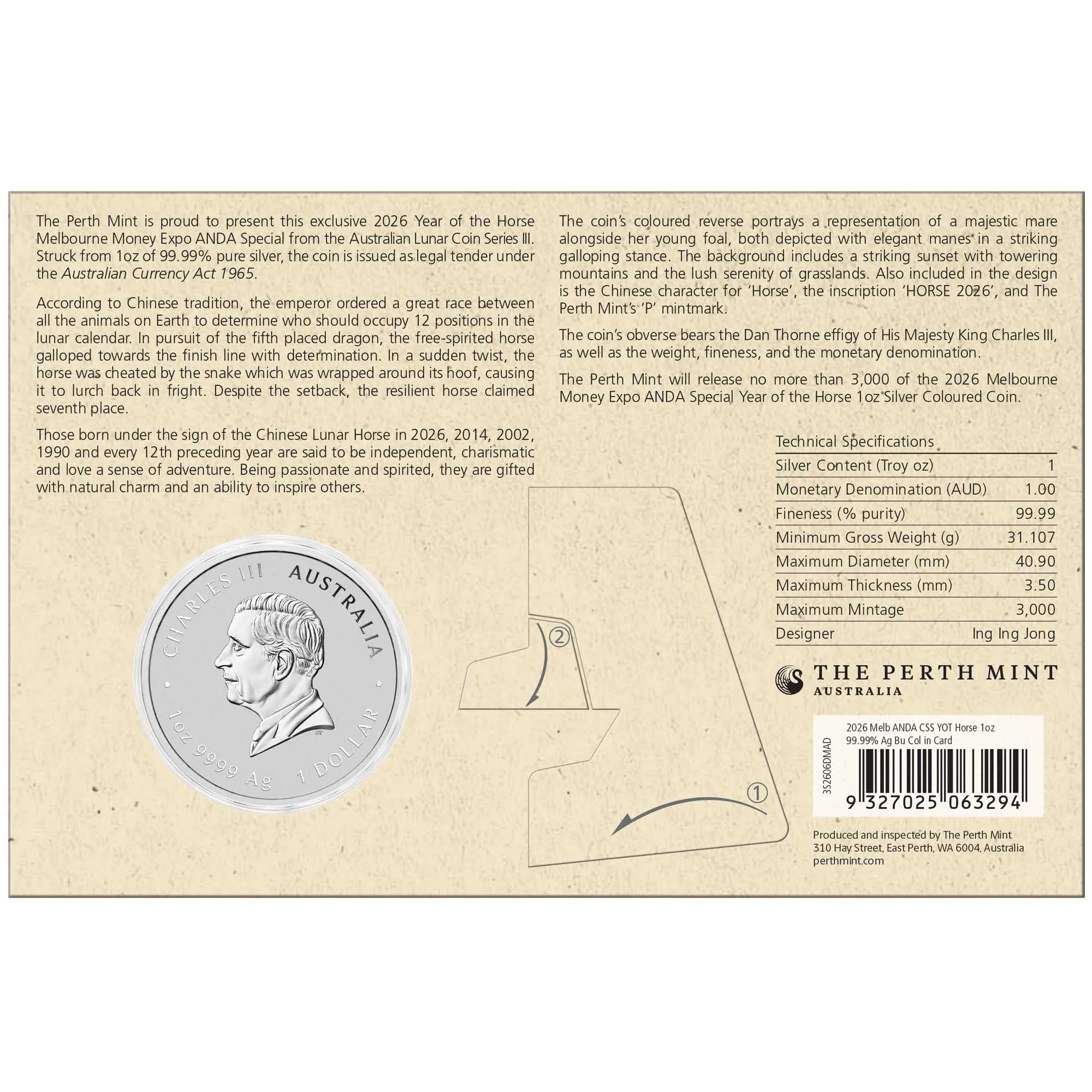 2026 Perth Mint Melbourne the Horse 1oz Silver Proof Coloured Coin