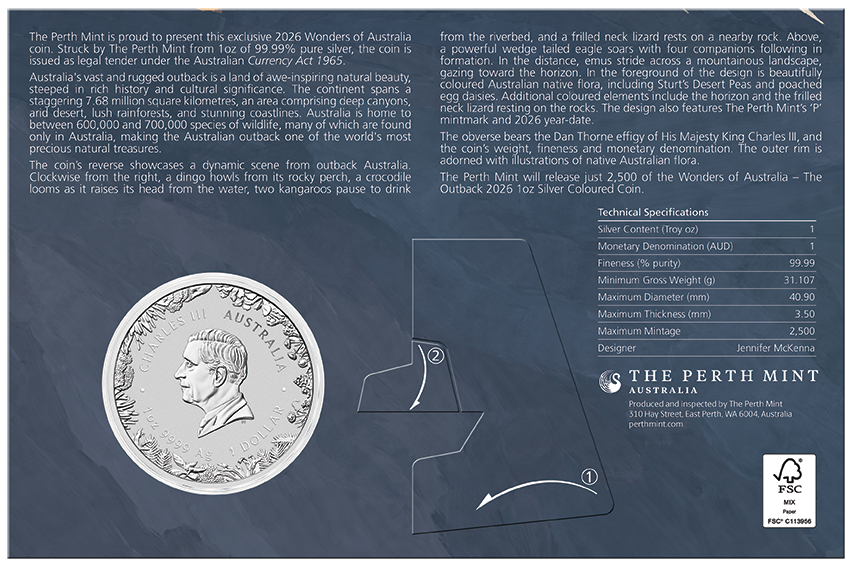 2026 Perth Mint Wonders of Australia Outback 1oz Silver Coin in Card