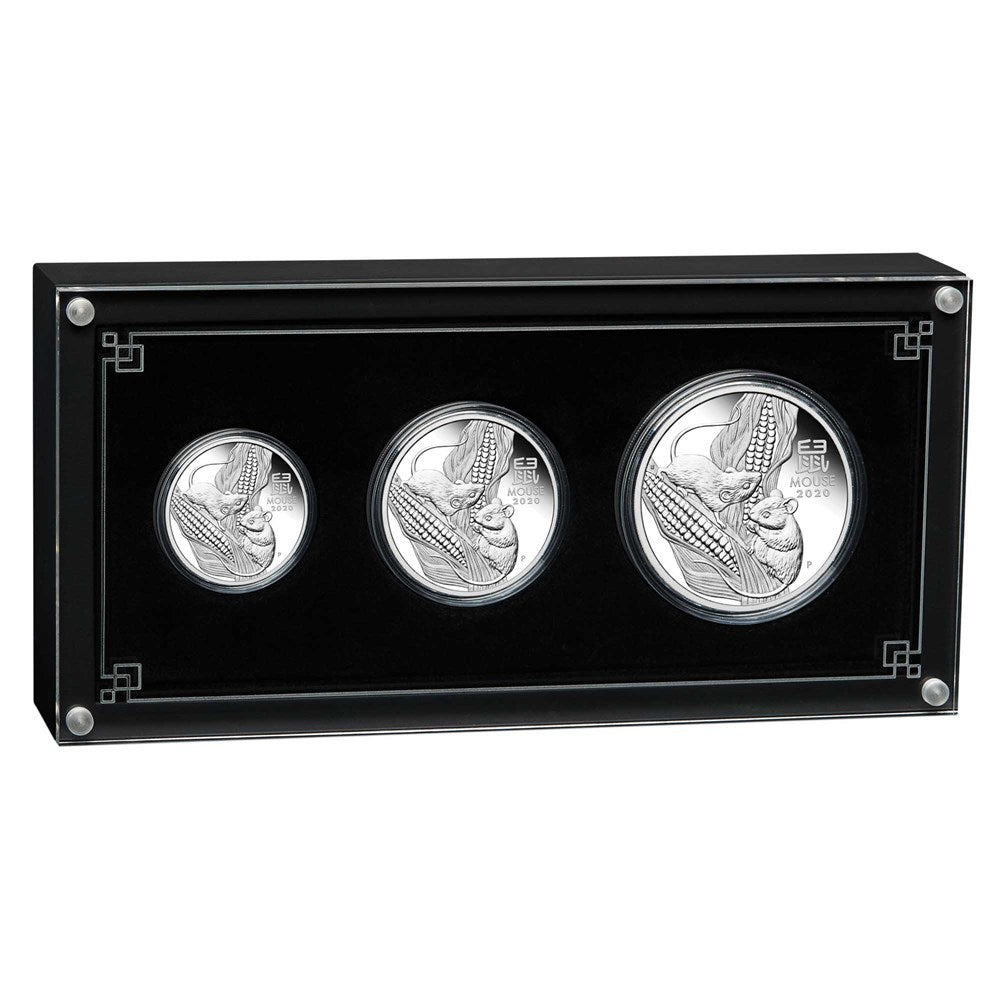 2020 Perth Mint Lunar Mouse Silver Proof Three-Coin Set