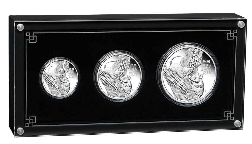 2020 Perth Mint Lunar Mouse Silver Proof Three-Coin Set