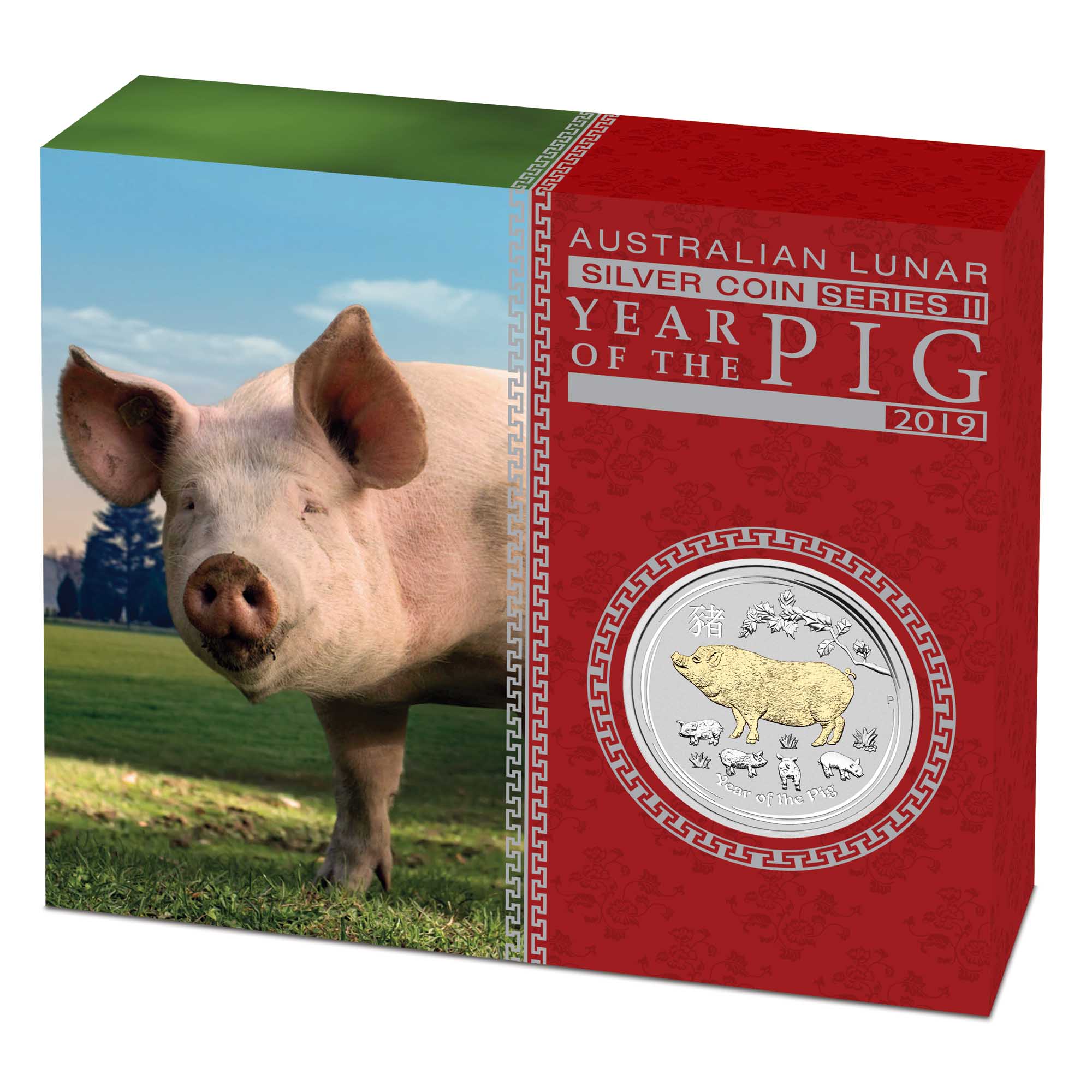 2019 Perth Mint Lunar Pig 1oz Silver Gilded Coin