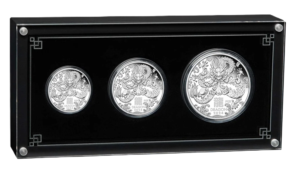 2024 Perth Mint Lunar Dragon Silver Proof Three-Coin Set