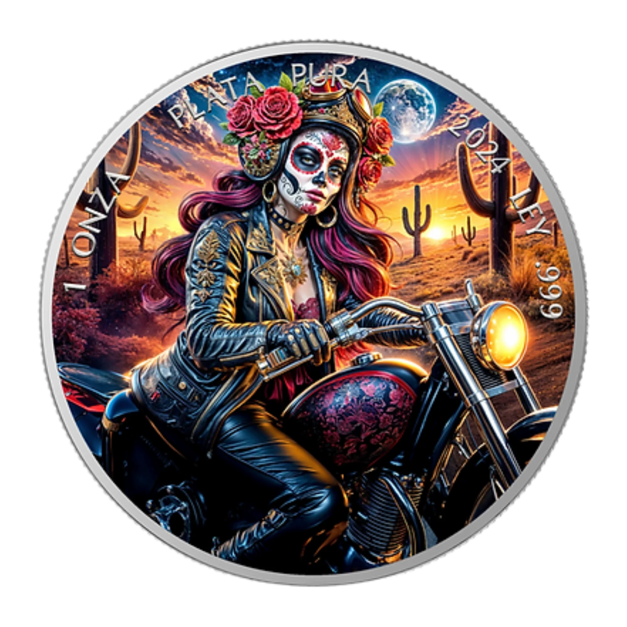 2024 Mexico Libertad Dia de los Muertos Biker 1oz Silver Coloured Coin