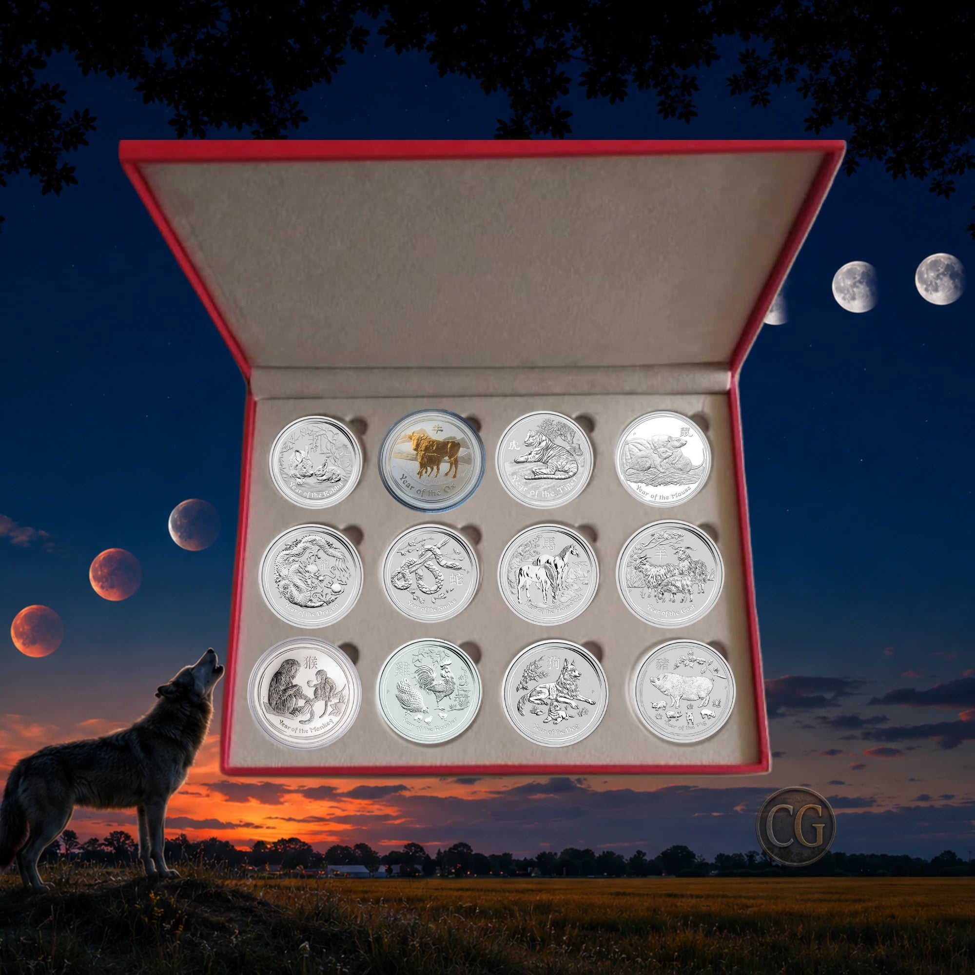 2008–2019 Perth Mint Lunar Series II 1oz Silver 12-Coin Collection