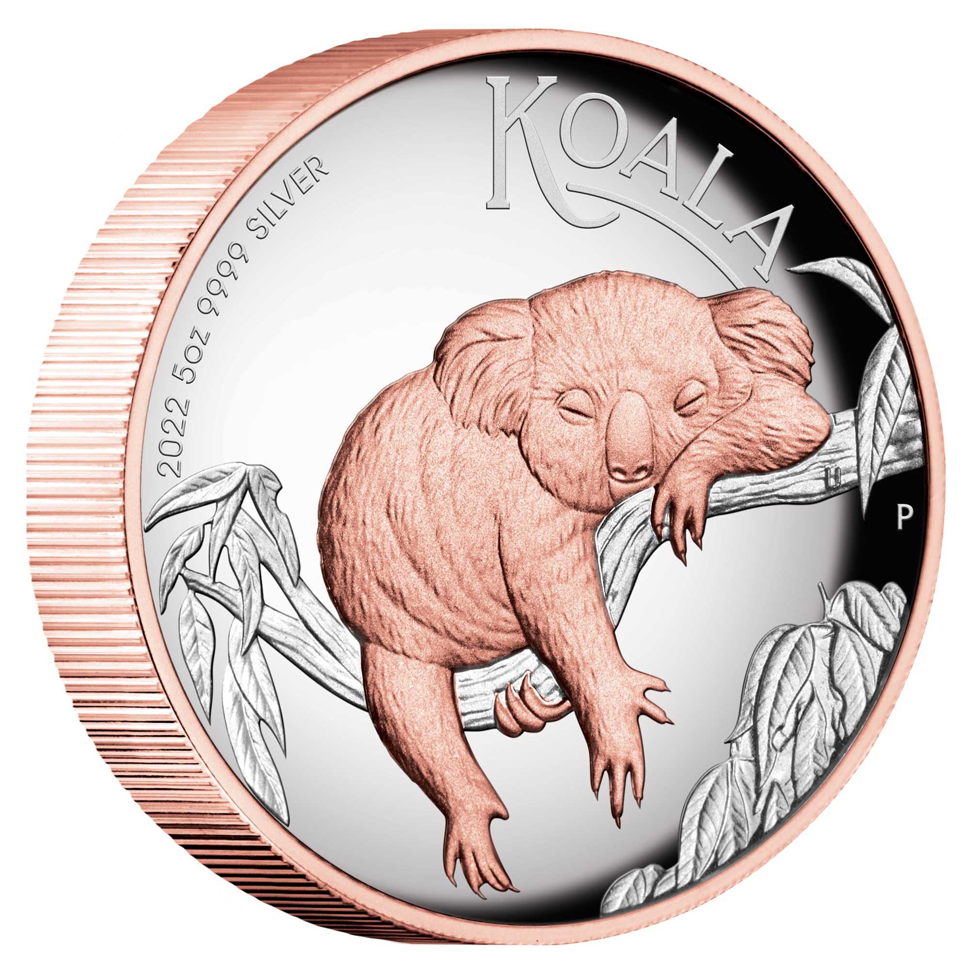 2022 Perth Mint Australian Koala 5oz Silver Proof HR Gilded Coin Cert 46/500