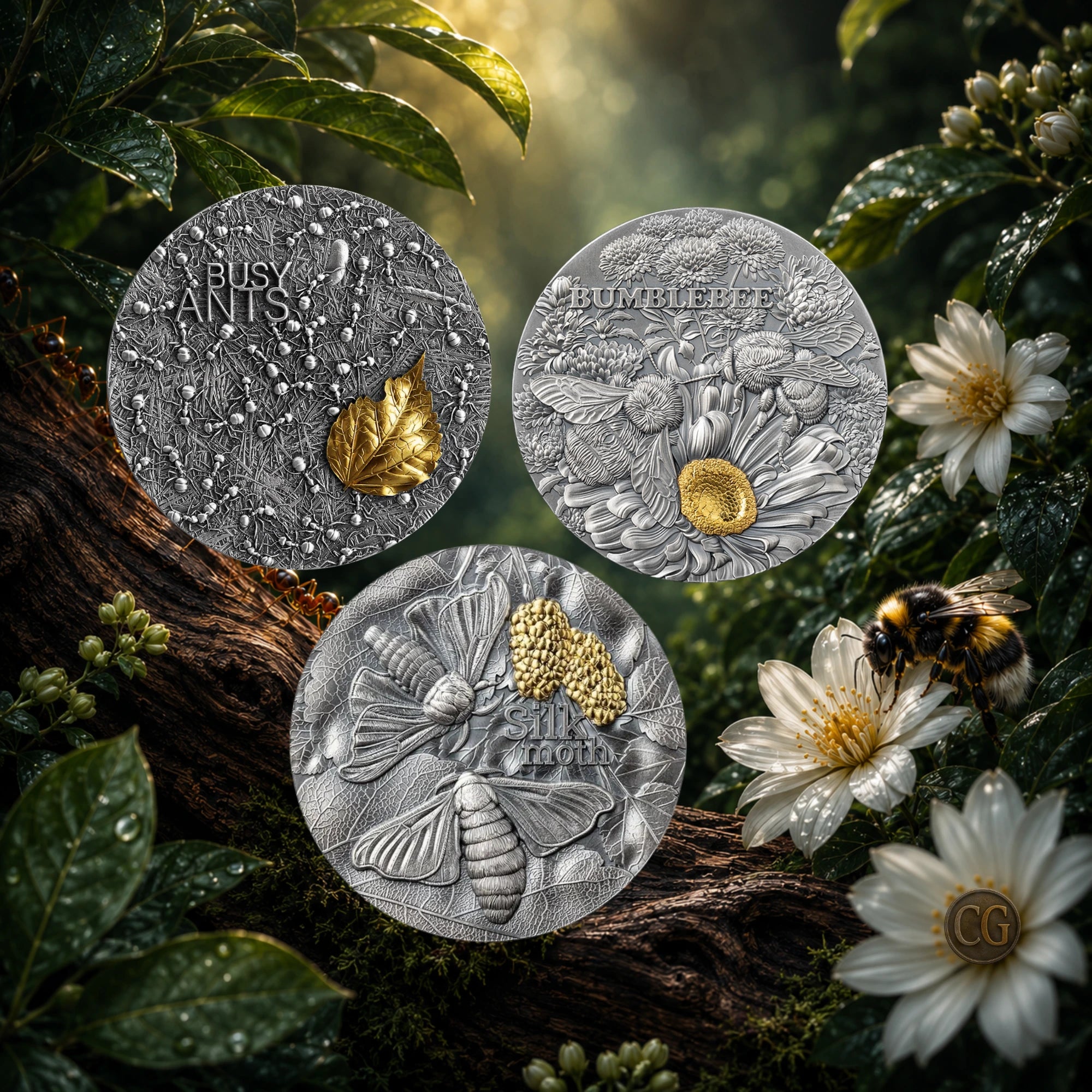 Ghana Nature Architects 2oz Silver Antique 3 Coin Collection