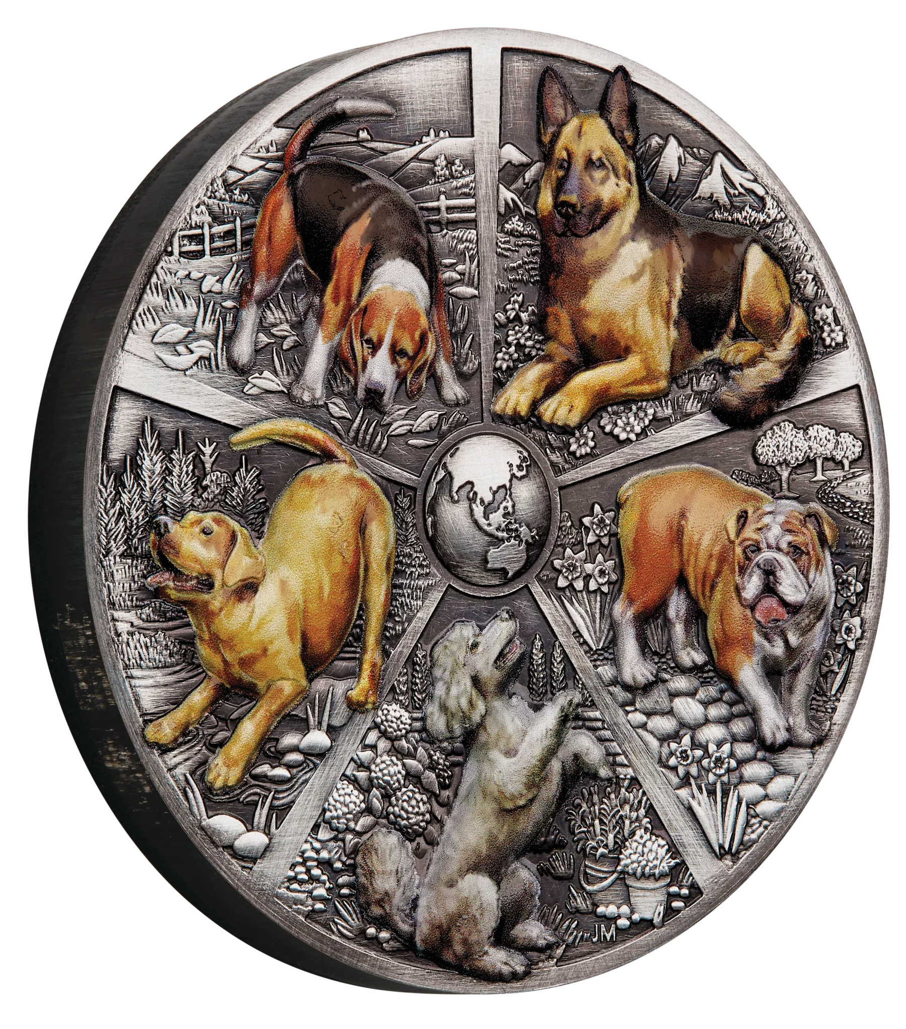 2025 Perth Mint World Popular Dogs 5oz Silver Antiqued HR Coloured Coin