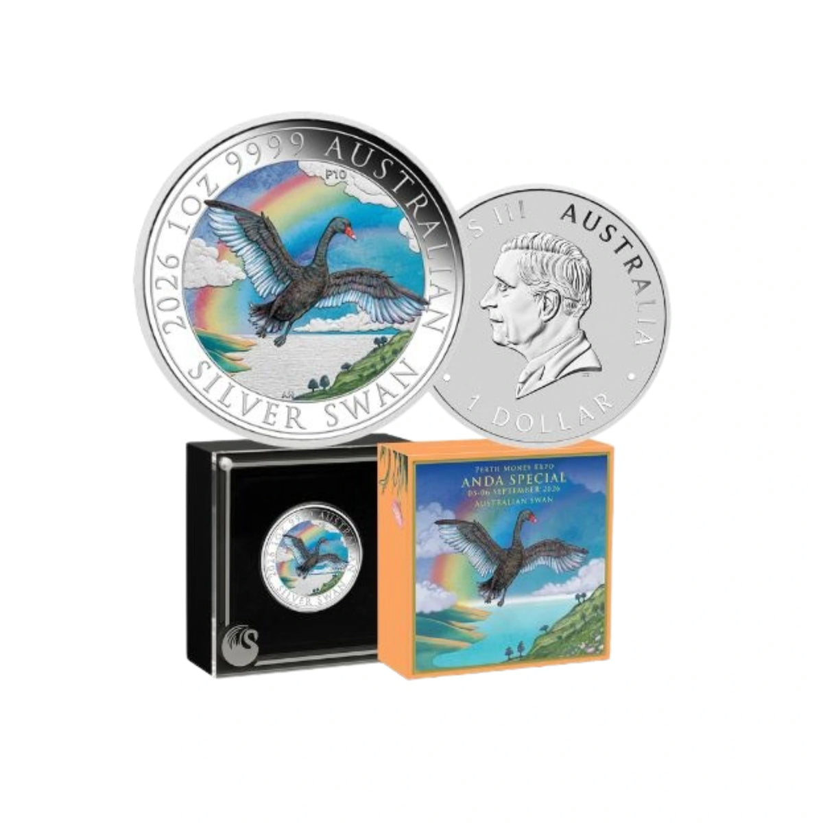 2026 Perth Mint Swan 1oz Silver Coloured ANDA Money Expo Coin