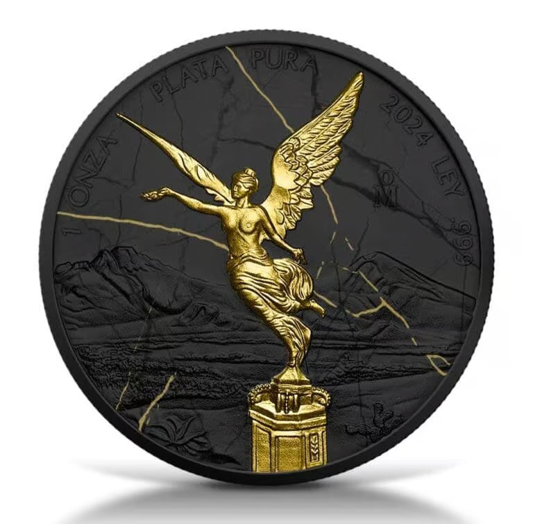 2024 Mexico Libertad Black & Gold Marble 1oz Silver Gilded Coin