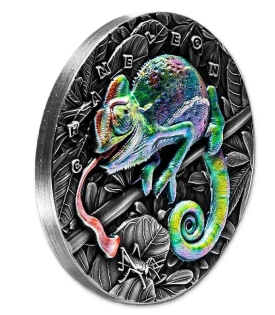 2021 Niue Chameleon 3oz Antiqued HR Silver Coin
