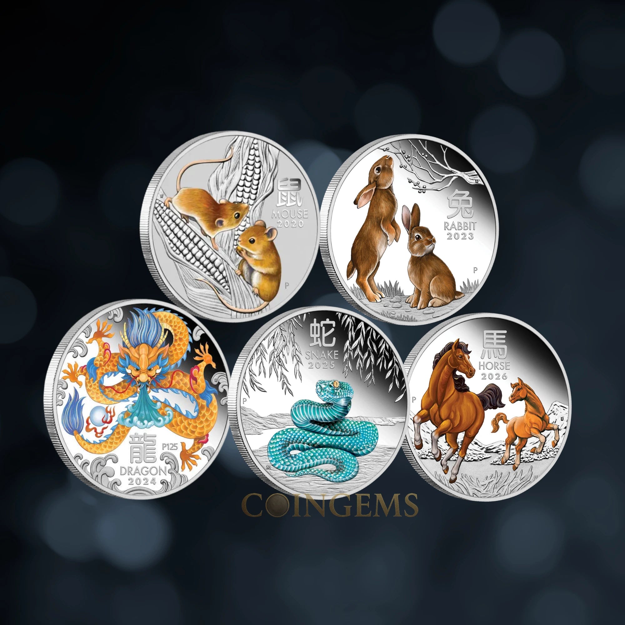 Lunar Series III 1oz Silver Coloured 5 Coin Collection