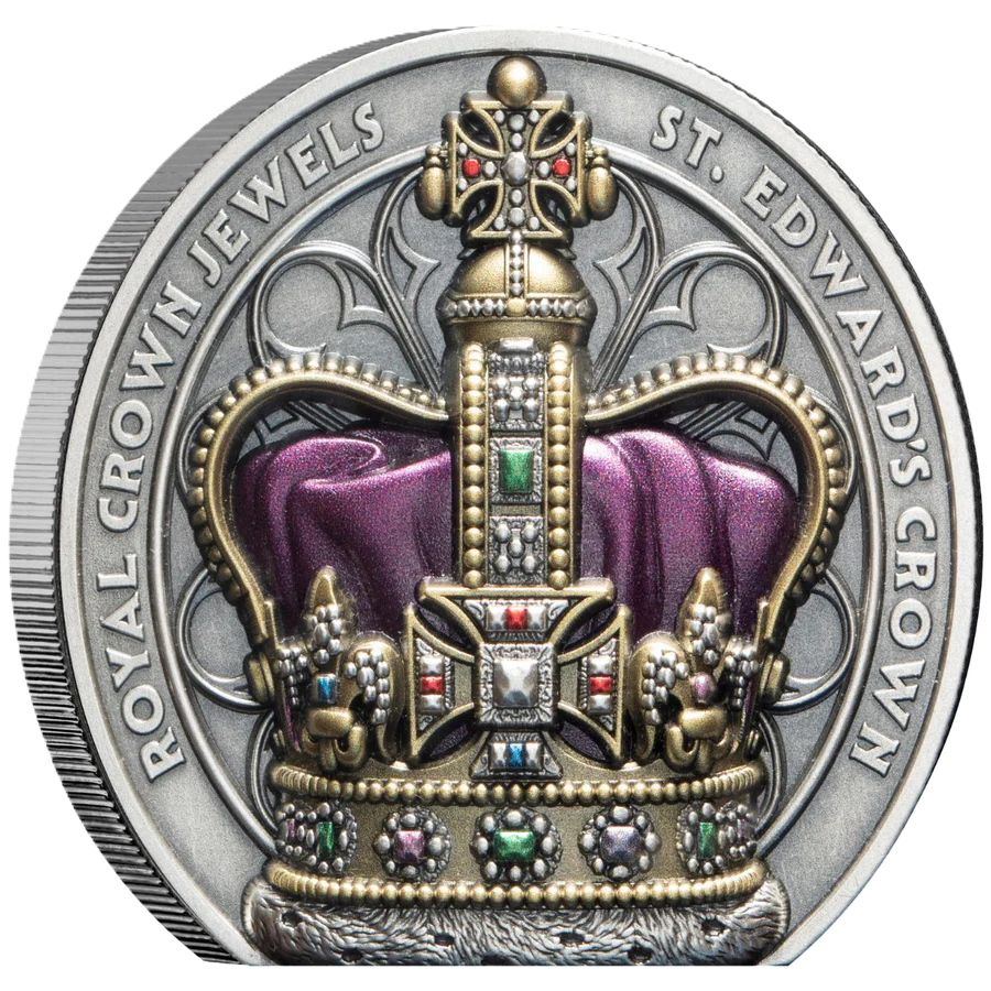 2026 Niue Royal Crown Jewels St Edward’s Crown 2oz Silver HR Antique Coloured Coin