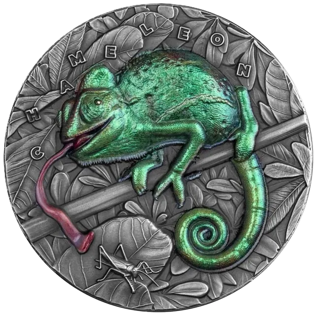 2021 Niue Amazing Animals – Chameleon 3oz Silver Antiqued Coin