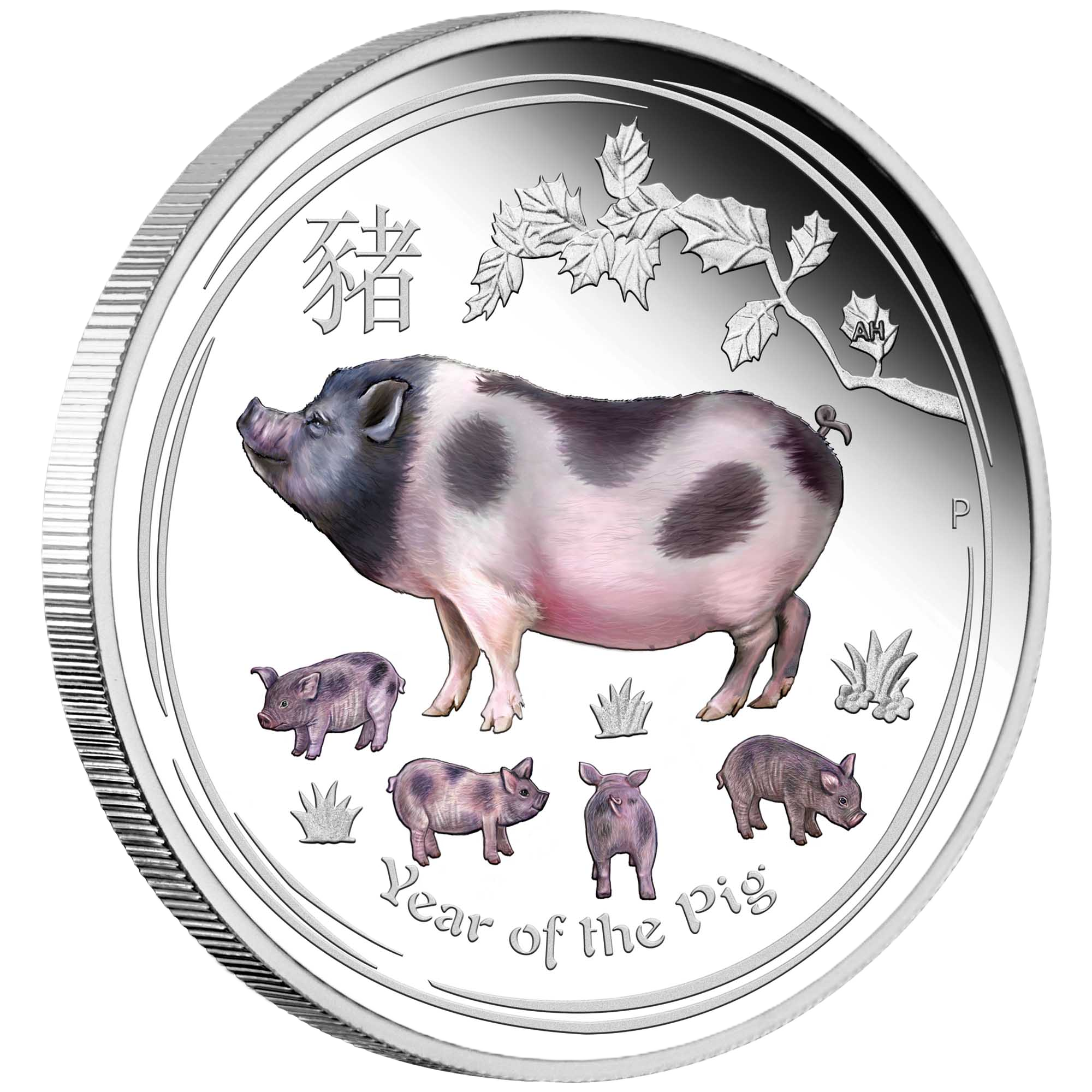 2019 Perth Mint Lunar Pig 1oz Silver Proof Coloured Coin