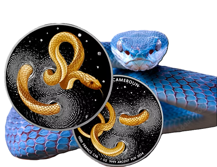 2024 Cameroon Snake 1oz Silver Ruthenium Dark Gilded HR coin