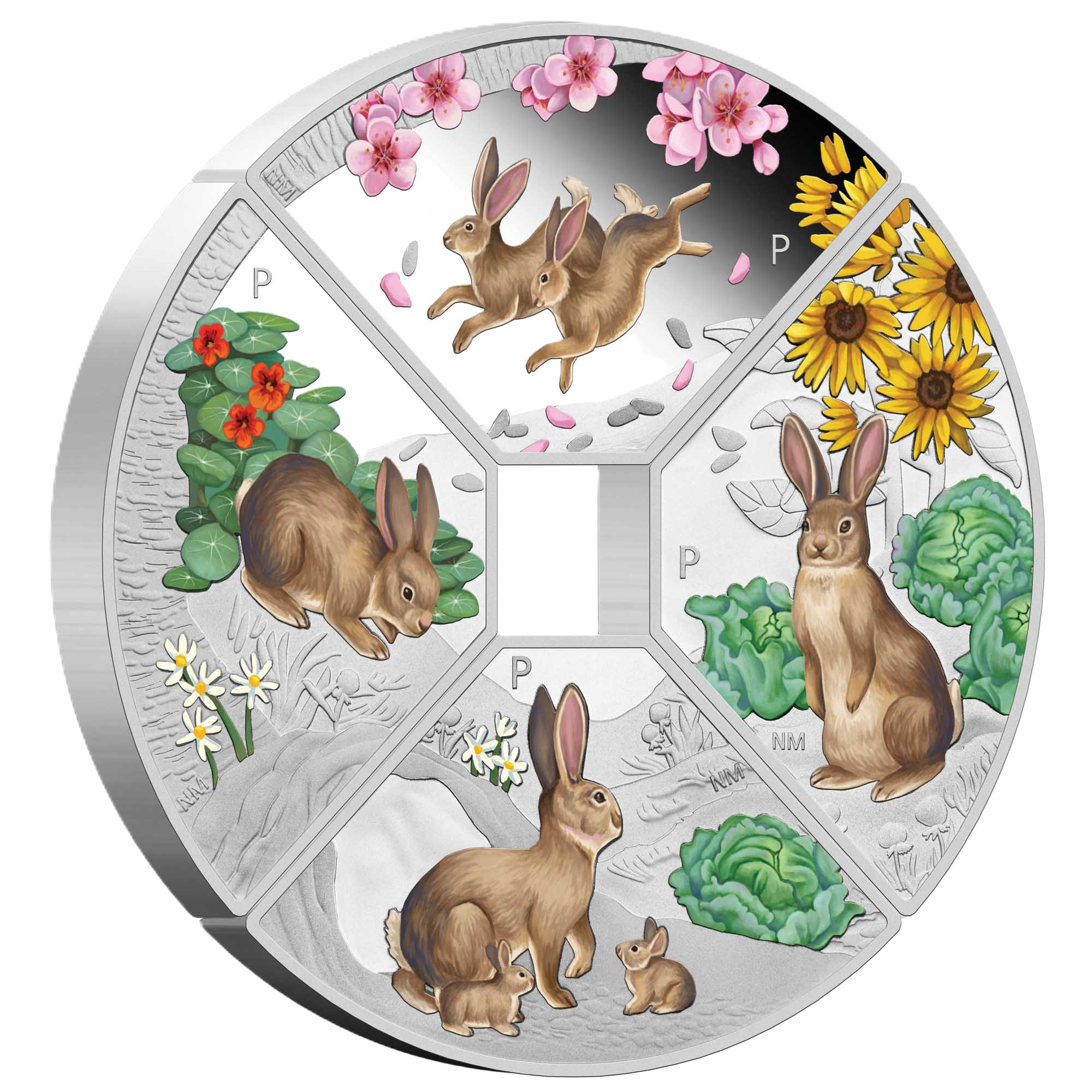 2023 Perth Mint Lunar Rabbit Quadrant 1oz Silver Proof Coloured 4 Coin Set