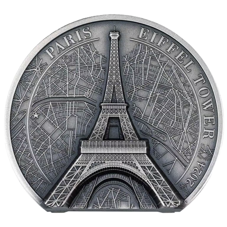 2024 CIT Eiffel Tower 2oz Silver Antiqued High Relief Coin