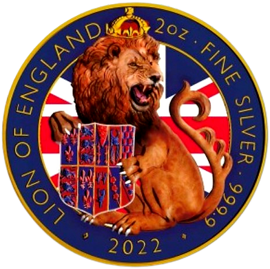 2022 United Kingdom Tudor Beasts Lion of England Flag 2oz Silver Gold Plated BU Coin