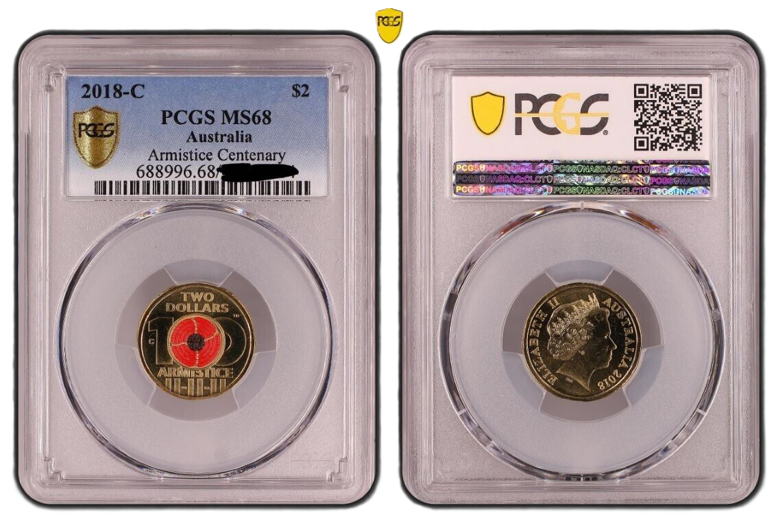 2018 PCGS MS68 graded Armistice Centenary Poppy C Mintmark coin