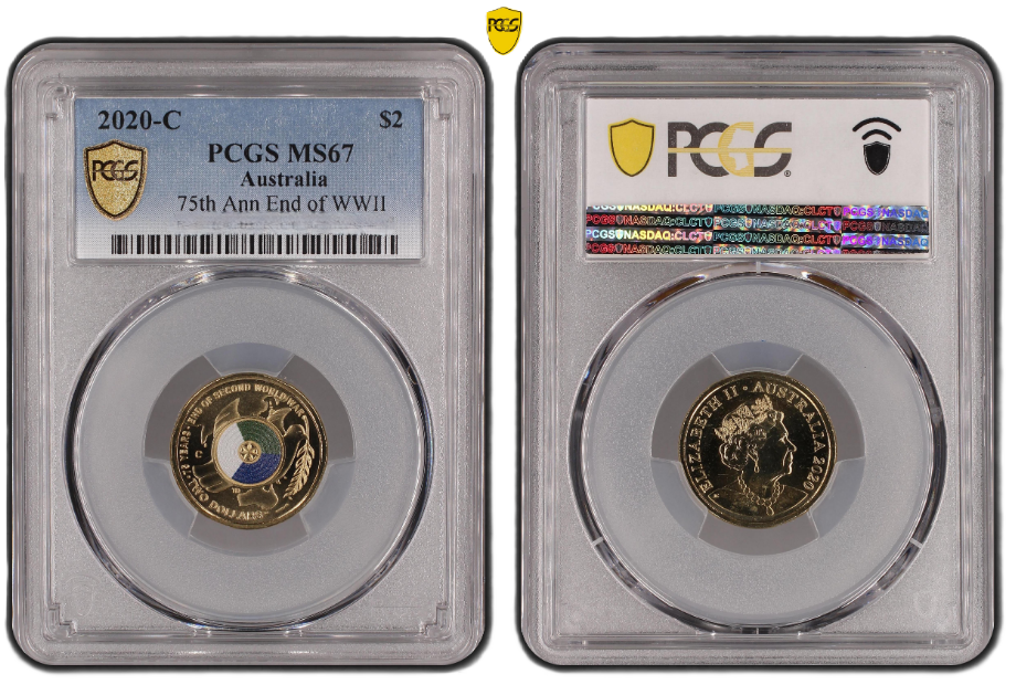 2020 PCGS MS67 graded 75th Anniversary End of World War II coin
