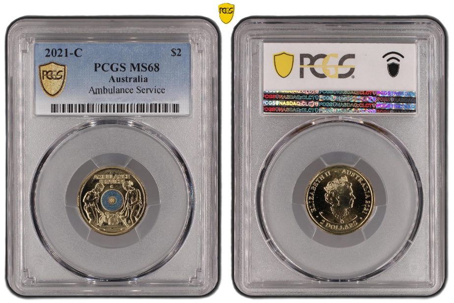 2021 PCGS MS68 graded Ambulance Service goldshield C mintmark Coin
