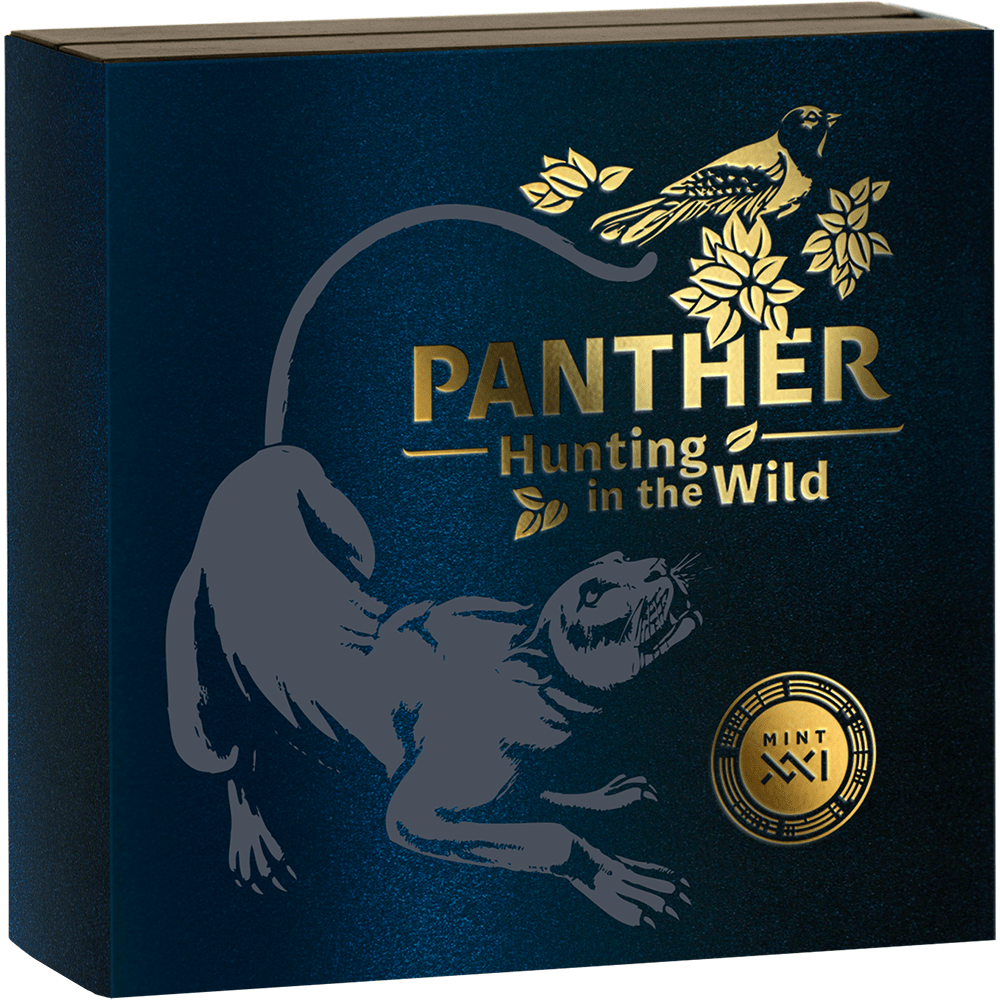 2022 Ghana Panther Hunting 2oz Silver Antiqued HR Gilded Coin