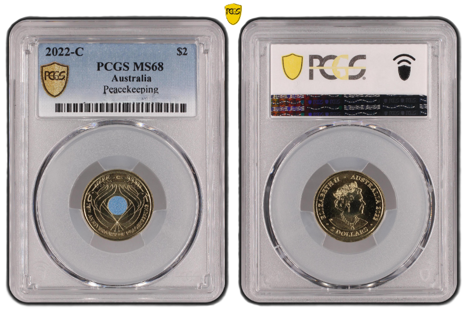 2022 PCGS MS68 graded 75th Peace keeping gold shield Coloured C MintMark Coin