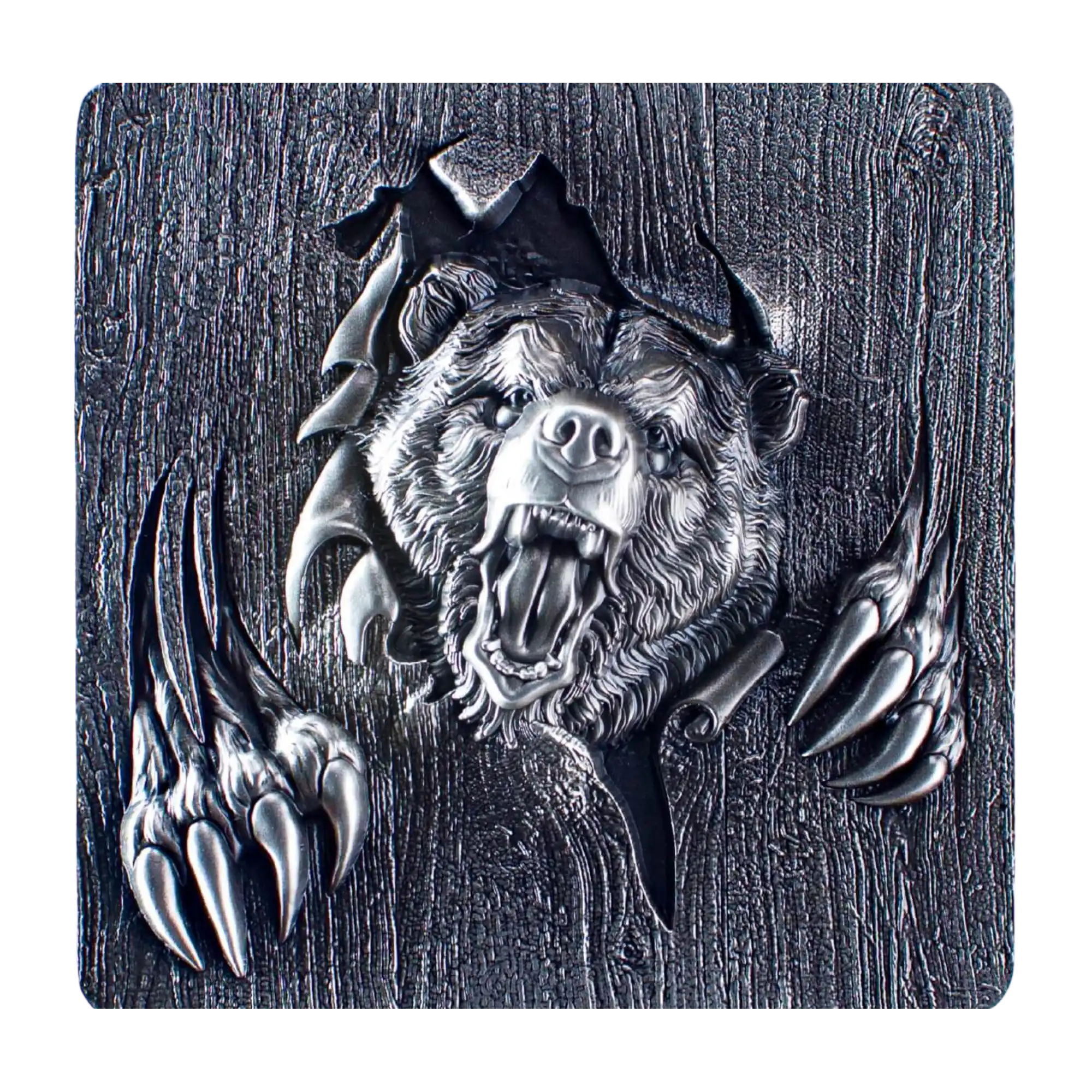 🐻 2024 KOMSCO Furious Beasts Bear 2oz Silver Antiqued Ultra HR Stacker