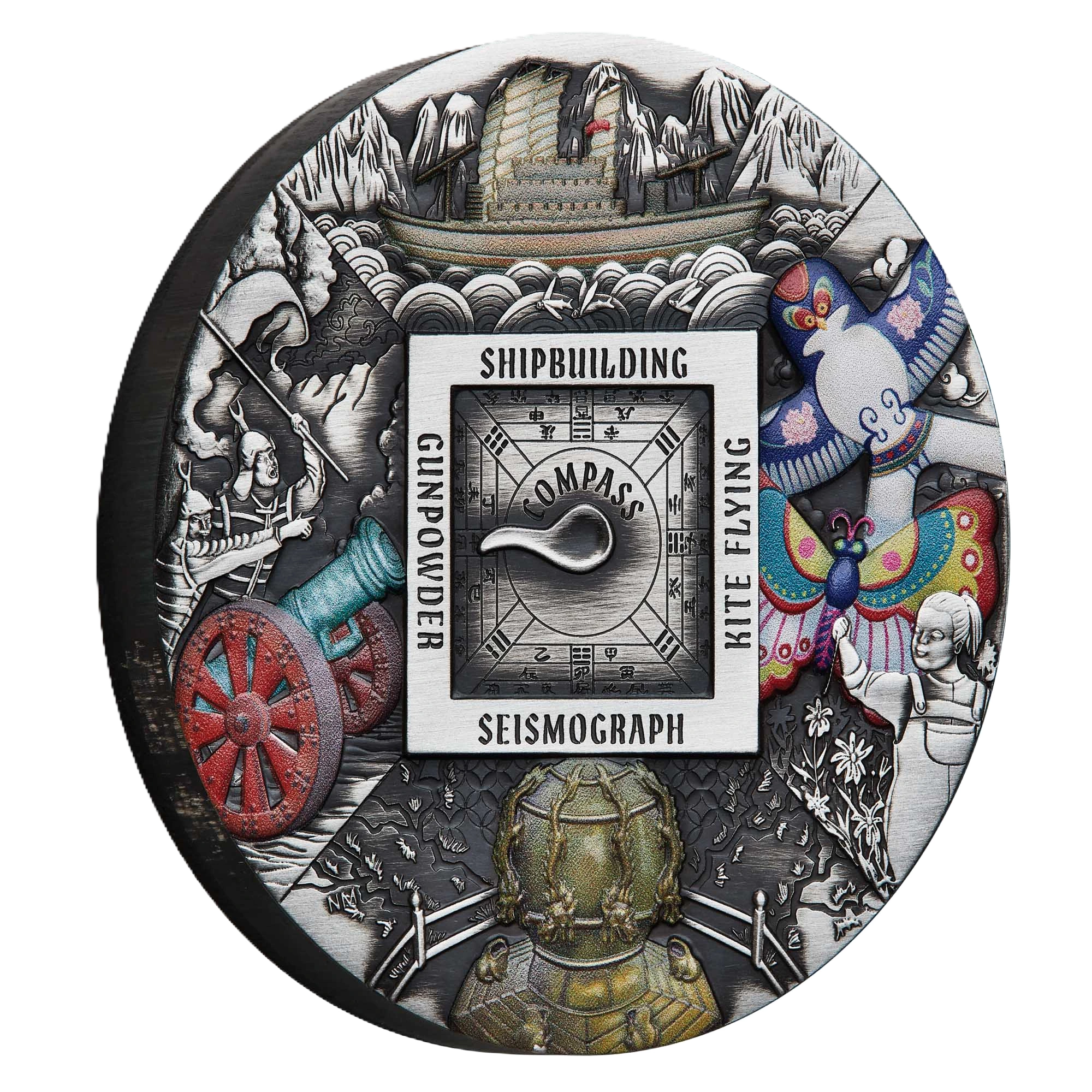 2024 Ancient Chinese Inventions 5oz Silver Antiqued Coloured Coin