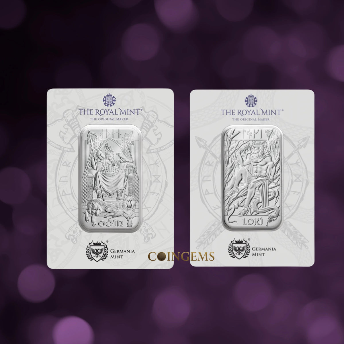 2024 & 2026 Royal Mint Norse Gods Odin & Loki 1oz Silver 2 Bar Collection