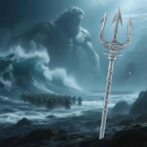 2025 Poseidon Trident 2oz Fine Antiqued Silver Coin Description