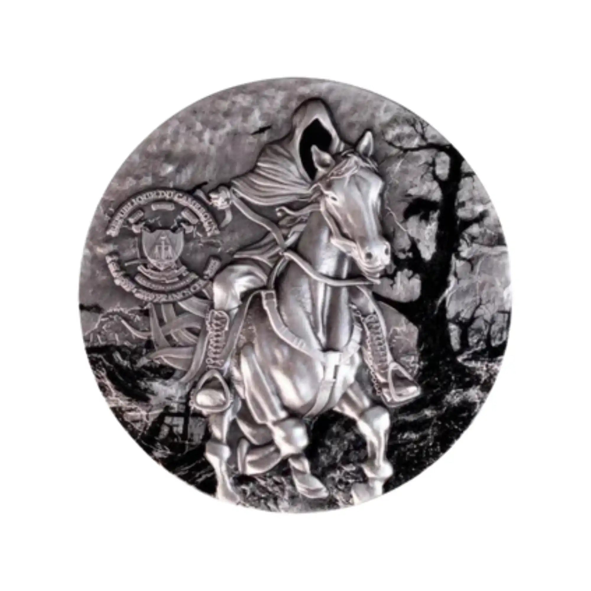 2025 Cameroon Headless Horseman 2oz Silver Antiqued High Relief Coin