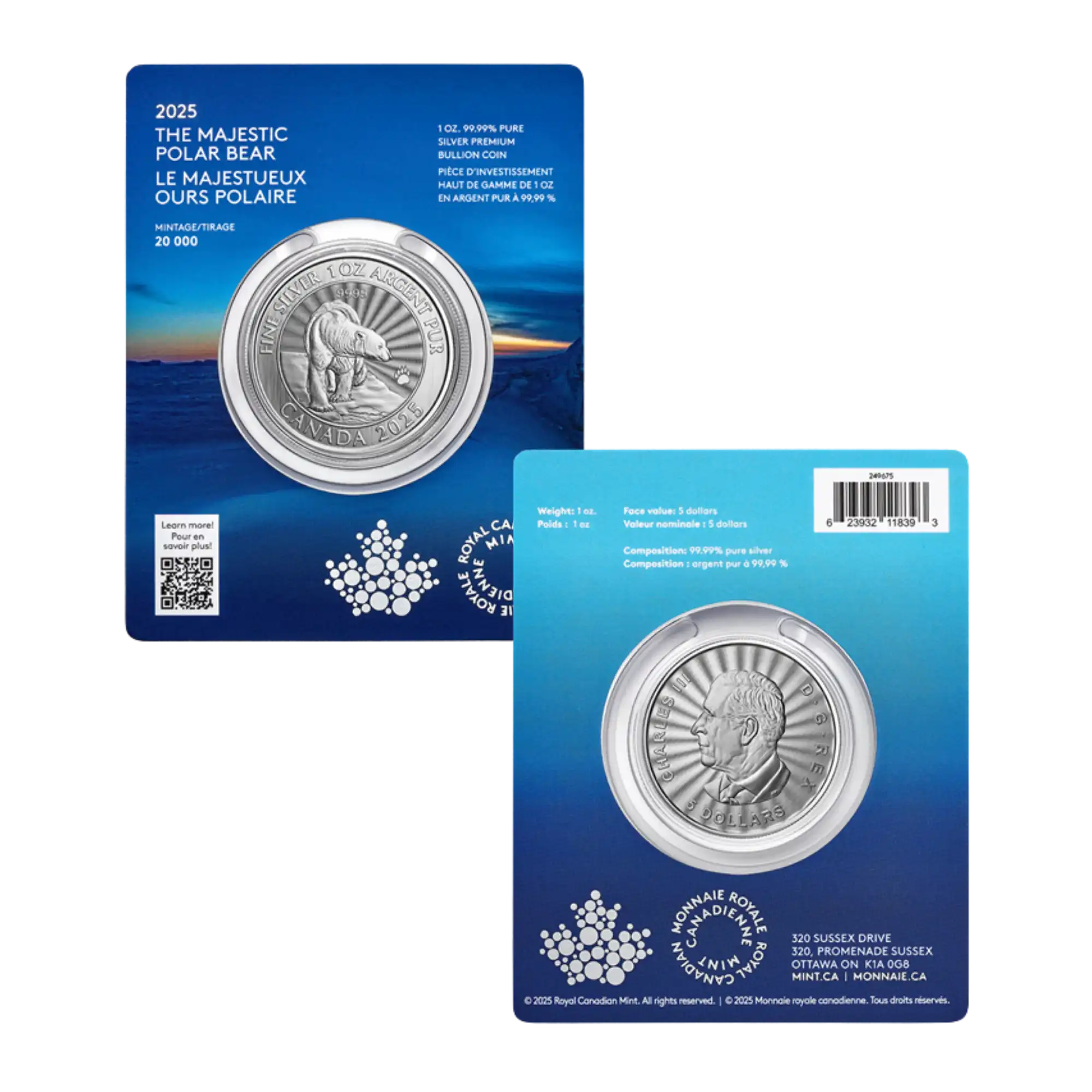 🐻❄️ 2025 Royal Canadian Mint Majestic Polar Bear 1oz Silver Premium Bullion Coin