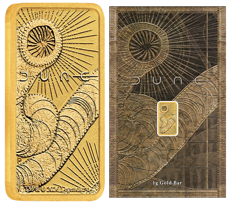 2026 Perth Mint Dune 1oz Coloured Silver Coin & 1g Gold Bar 2 Piece Collection