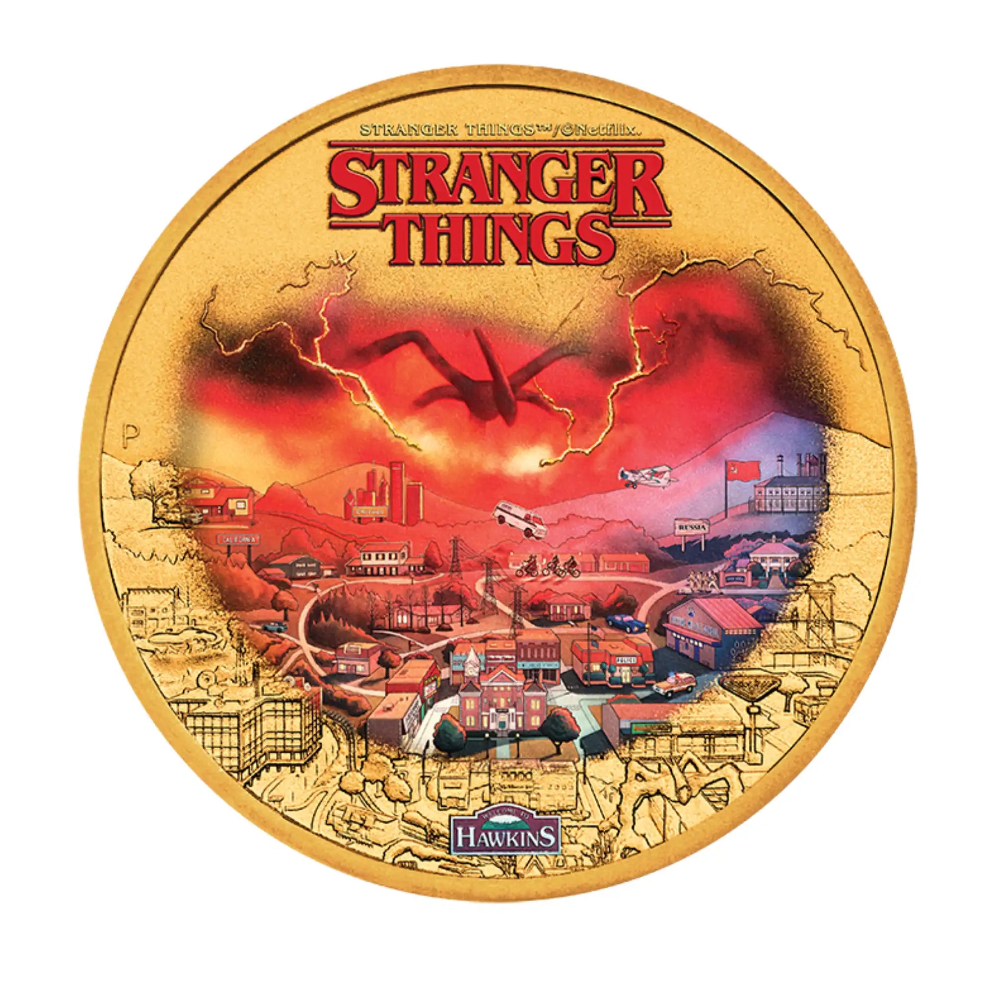 2026 Perth Mint Stranger Things Hawkins Gold Plated Coin in Card