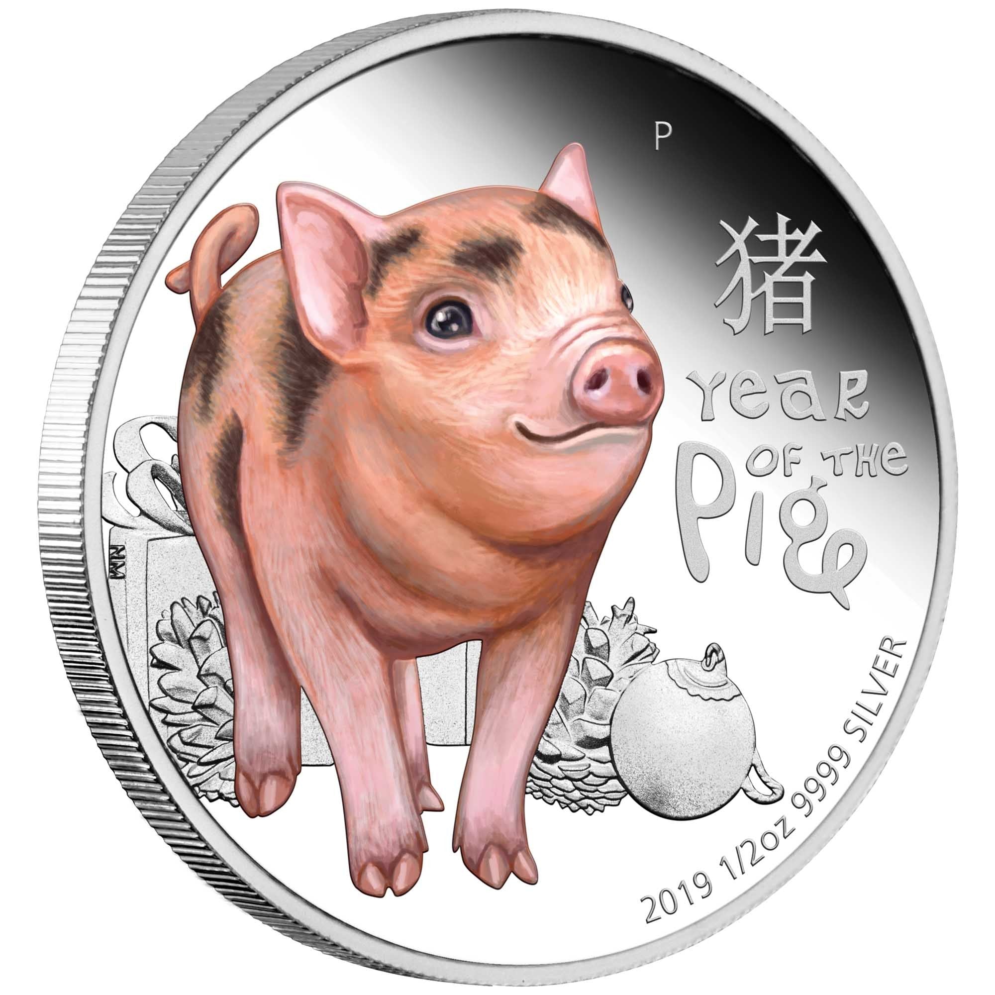 2019 PerthMint Lunar Baby Pig 1/2 oz Siver Coloured Proof Coin
