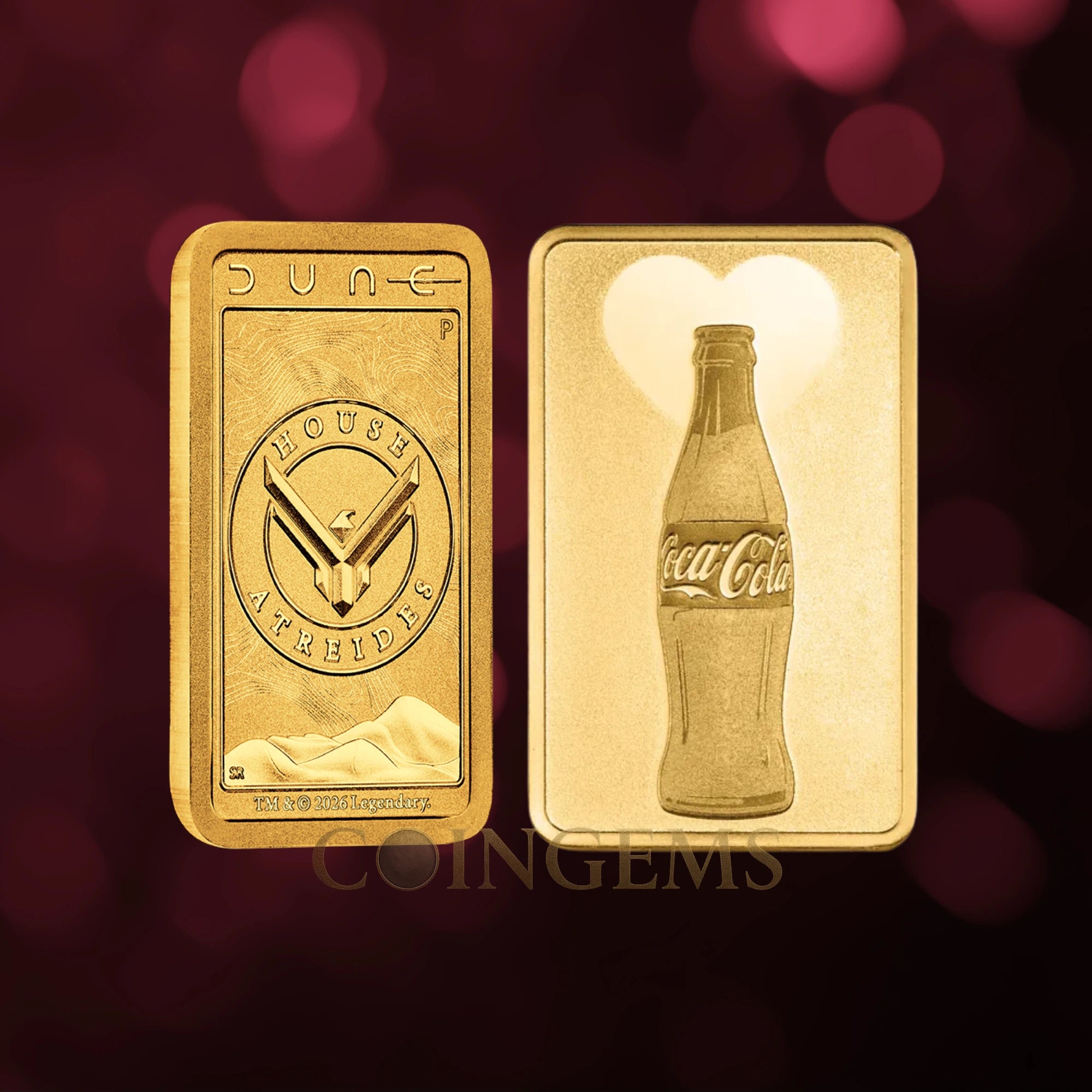 2026 Dune & Coca Cola Valentines Love 1g Gold 2 Bar Collection